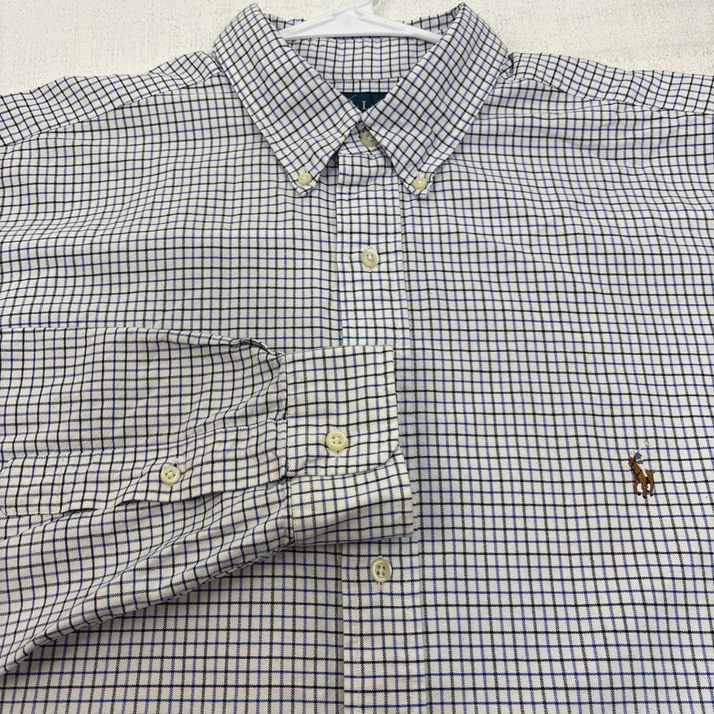Ralph Lauren Classic Fit Men's Size 3XLT White Blue Black‎ Check Plaid Logo